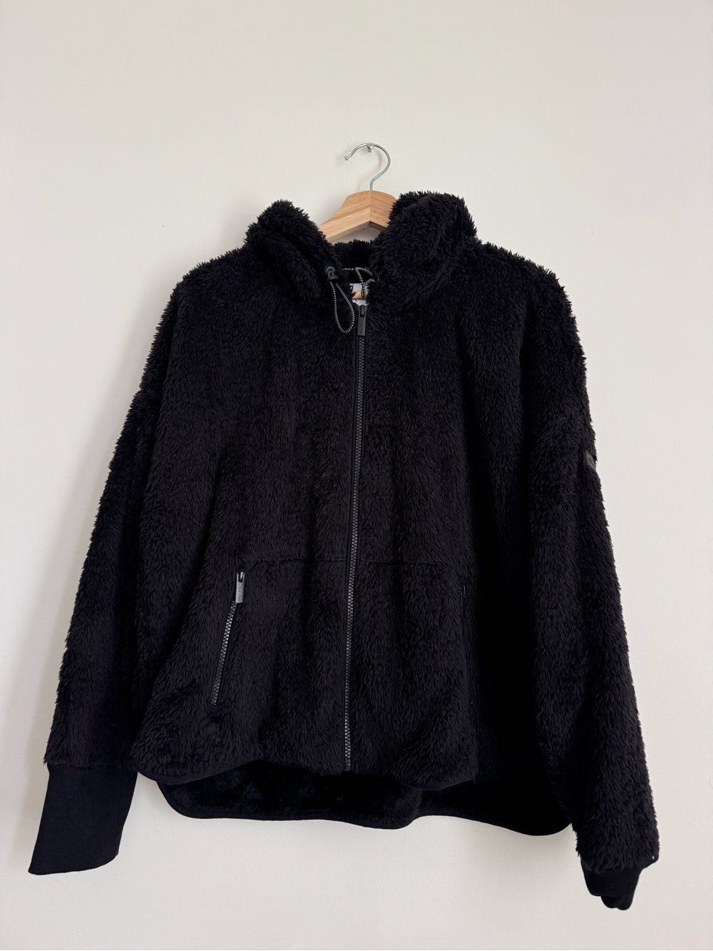 Calvin Klein Black Plush Zip-Up Hooded Teddy Jacket